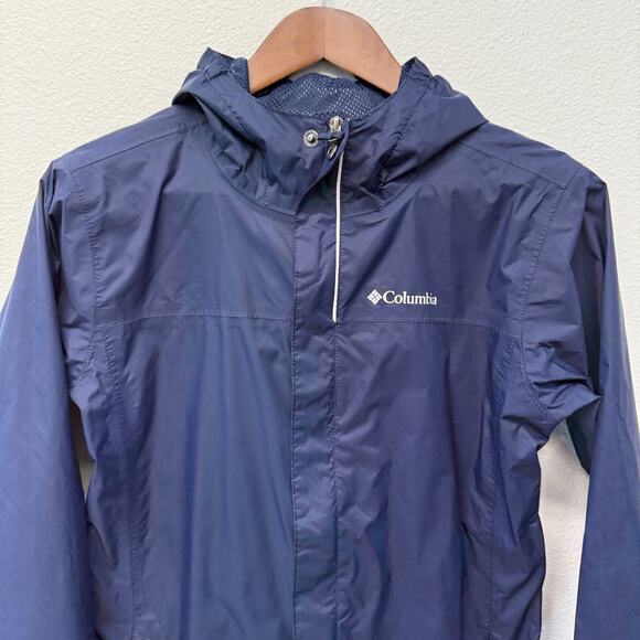 Columbia Omni-Tech Rain Wind Hooded Full Zip Blue Jacket Coat Boys L 14/16 - Picture 2 of 8